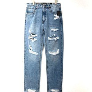 Fashion Nova Blue Medium Wash Shredded Straight Jeans Size 9 NWT